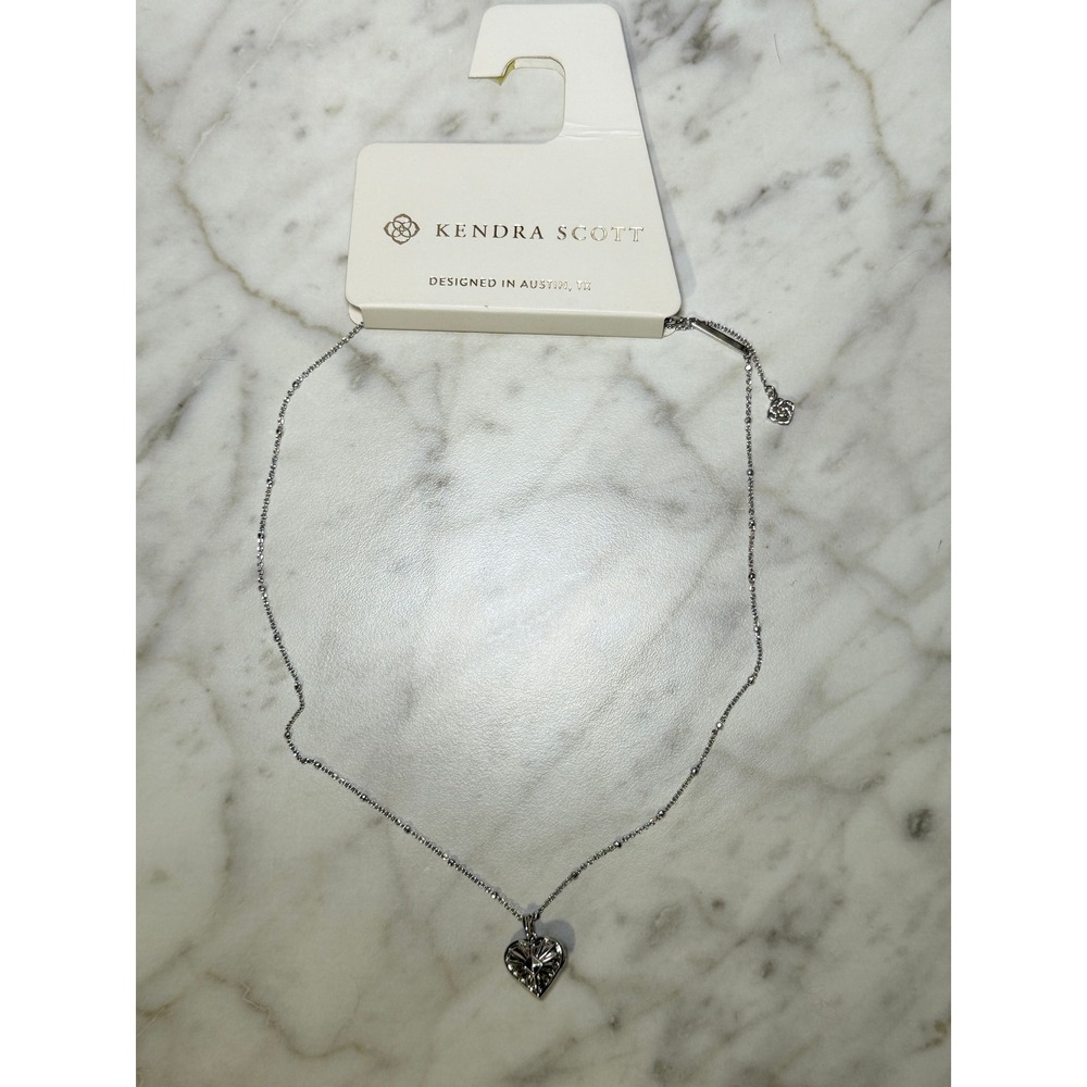 Kendra Scott OS Silver Heart Locket Necklace Rhodium Sunburst Y2K Romantic - Picture 3 of 5